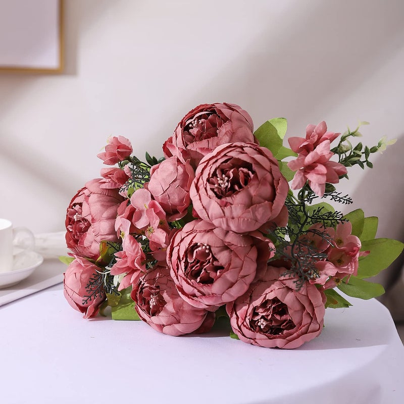 Duovlo Artificial Peony Silk Flowers Fake Flowers Vintage Wedding Home Decoration,Pack of 1 (Rosy Brown) - Image 4